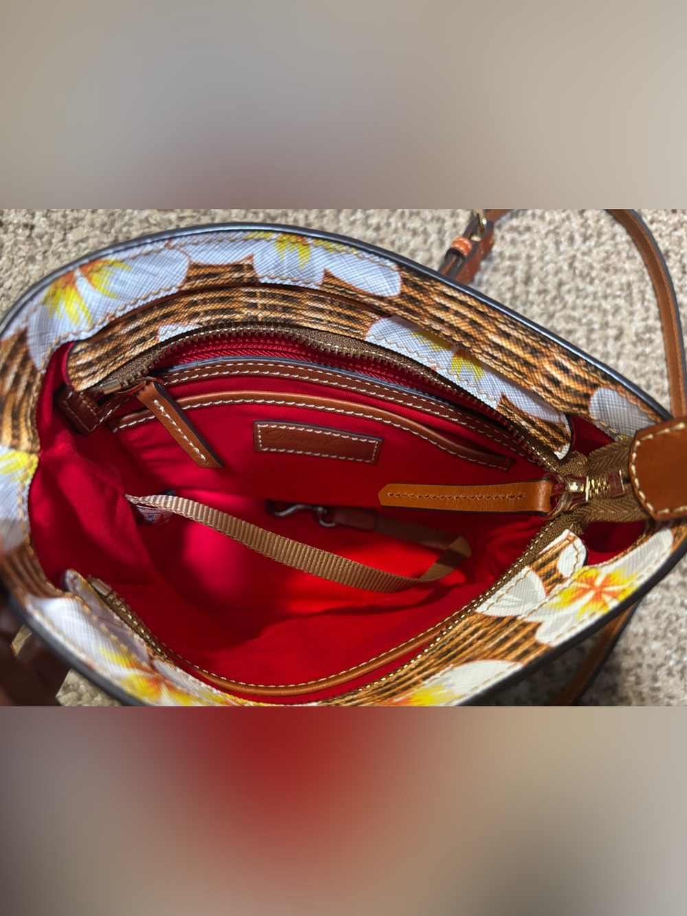 Dooney & Bourke Brown Wicker Print Floral Crossbody Plumeria - Picture 12 of 12